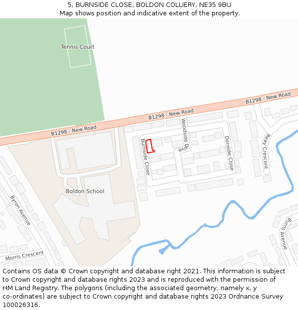 5, BURNSIDE CLOSE, BOLDON COLLIERY, NE35 9BU: Location map and indicative extent of plot
