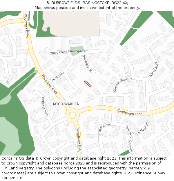 5, BURROWFIELDS, BASINGSTOKE, RG22 4XJ: Location map and indicative extent of plot