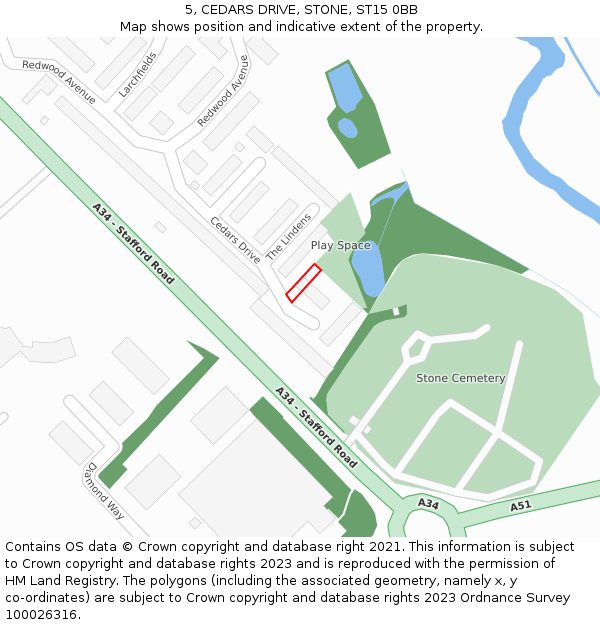 5, CEDARS DRIVE, STONE, ST15 0BB: Location map and indicative extent of plot