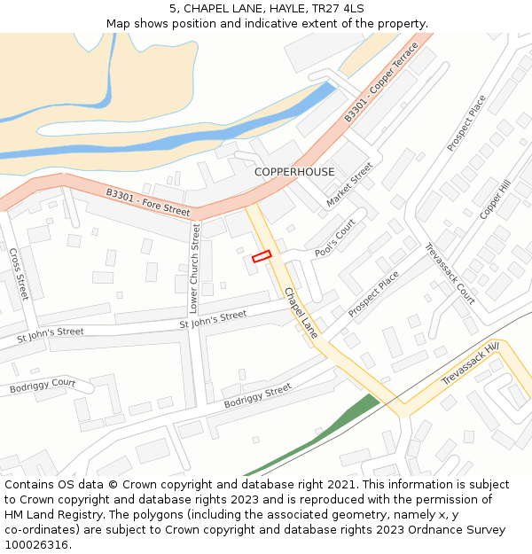 5, CHAPEL LANE, HAYLE, TR27 4LS: Location map and indicative extent of plot