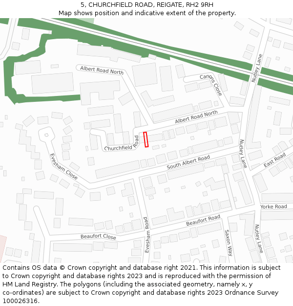 5, CHURCHFIELD ROAD, REIGATE, RH2 9RH: Location map and indicative extent of plot
