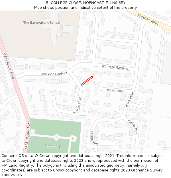 5, COLLEGE CLOSE, HORNCASTLE, LN9 6BY: Location map and indicative extent of plot