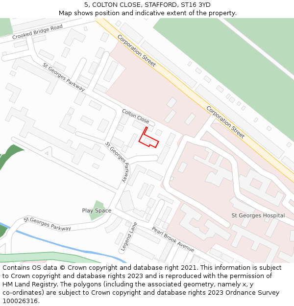 5, COLTON CLOSE, STAFFORD, ST16 3YD: Location map and indicative extent of plot