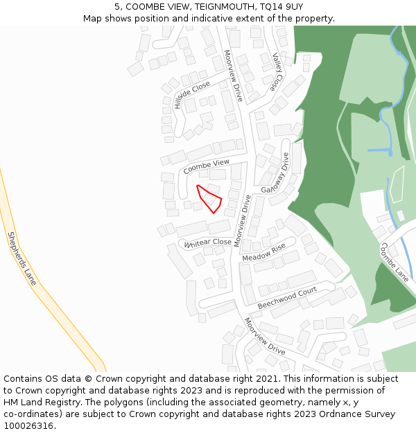 5, COOMBE VIEW, TEIGNMOUTH, TQ14 9UY: Location map and indicative extent of plot