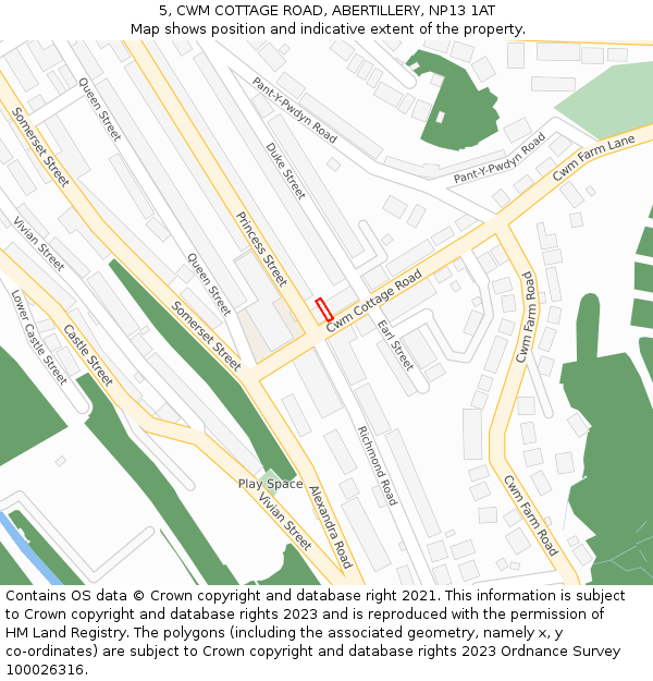 5, CWM COTTAGE ROAD, ABERTILLERY, NP13 1AT: Location map and indicative extent of plot