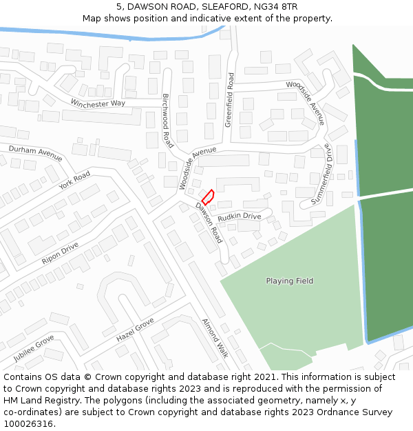 5, DAWSON ROAD, SLEAFORD, NG34 8TR: Location map and indicative extent of plot