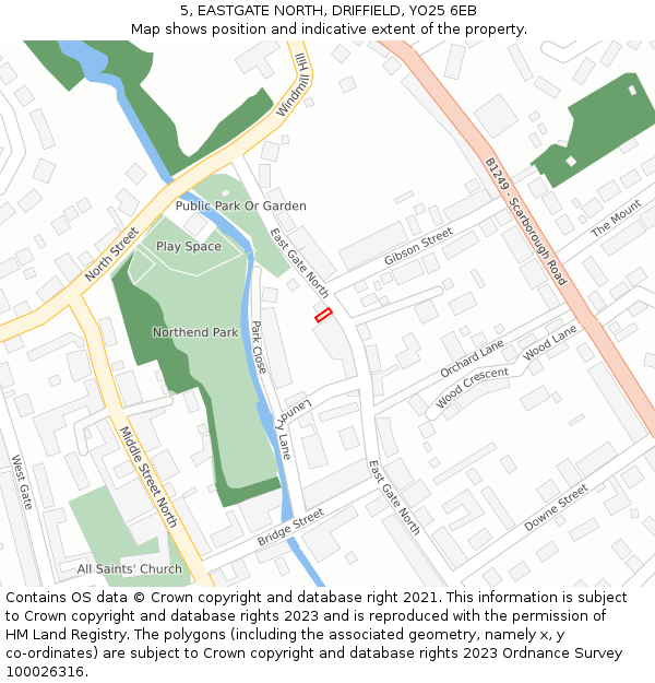 5, EASTGATE NORTH, DRIFFIELD, YO25 6EB: Location map and indicative extent of plot