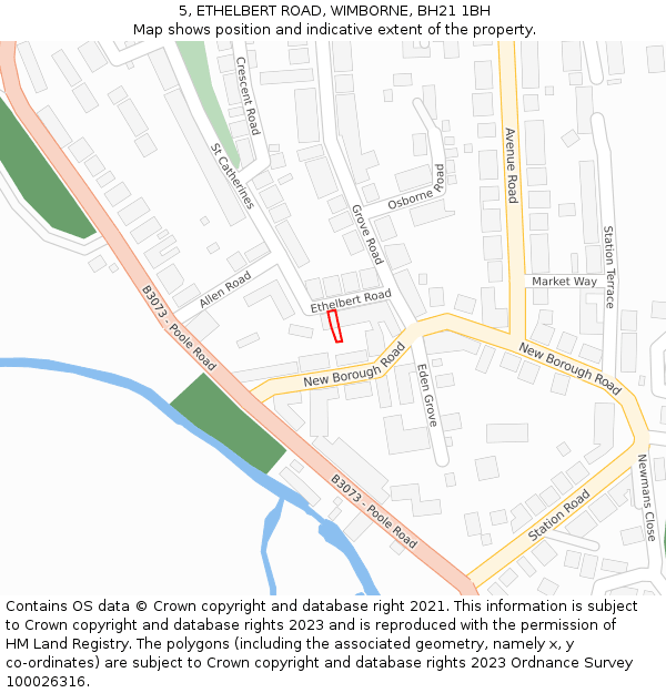 5, ETHELBERT ROAD, WIMBORNE, BH21 1BH: Location map and indicative extent of plot