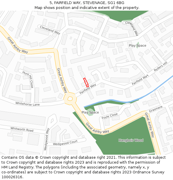 5, FAIRFIELD WAY, STEVENAGE, SG1 6BG: Location map and indicative extent of plot