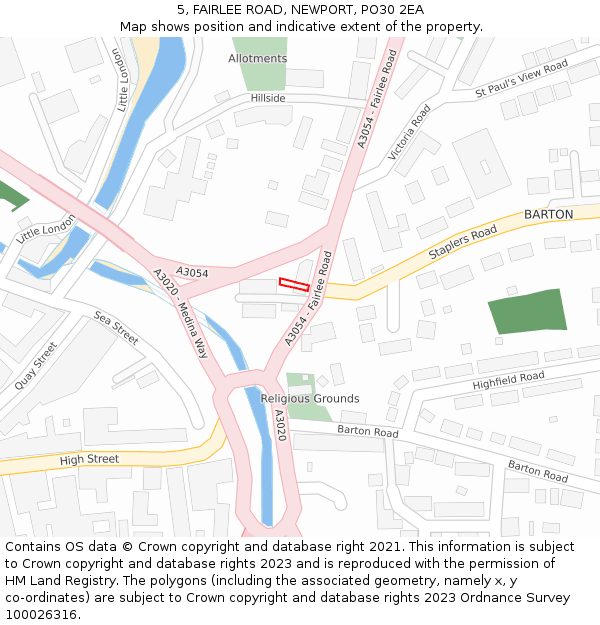 5, FAIRLEE ROAD, NEWPORT, PO30 2EA: Location map and indicative extent of plot