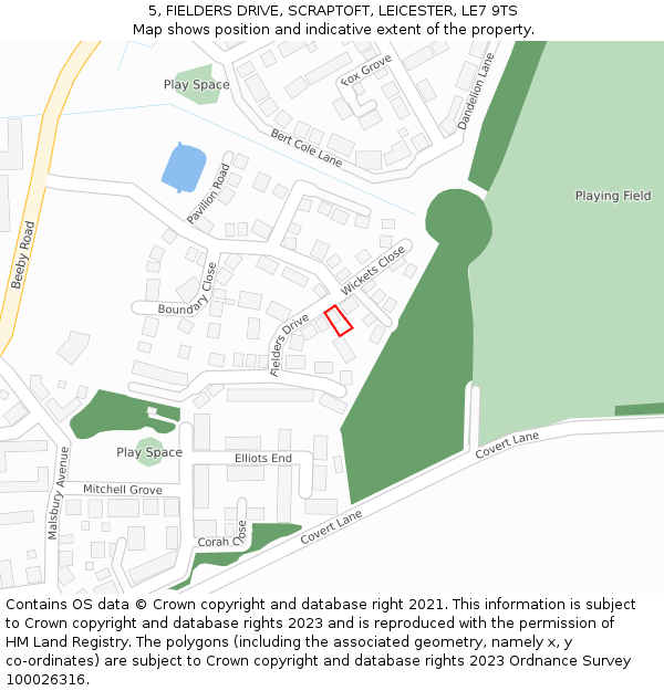 5, FIELDERS DRIVE, SCRAPTOFT, LEICESTER, LE7 9TS: Location map and indicative extent of plot