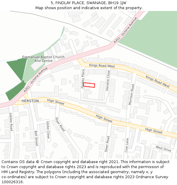 5, FINDLAY PLACE, SWANAGE, BH19 1JW: Location map and indicative extent of plot