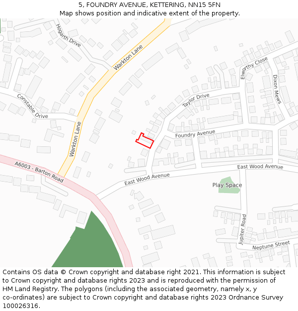 5, FOUNDRY AVENUE, KETTERING, NN15 5FN: Location map and indicative extent of plot