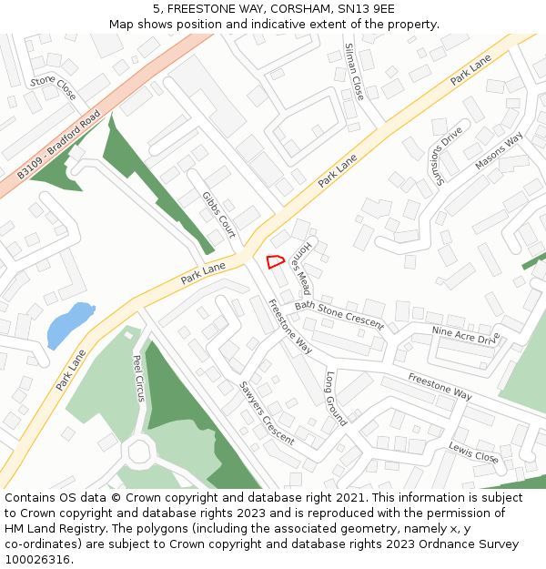 5, FREESTONE WAY, CORSHAM, SN13 9EE: Location map and indicative extent of plot