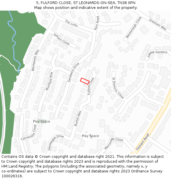 5, FULFORD CLOSE, ST LEONARDS-ON-SEA, TN38 0PN: Location map and indicative extent of plot