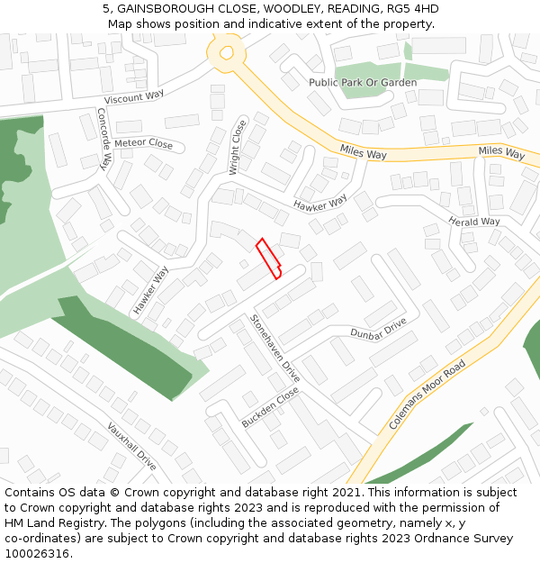 5, GAINSBOROUGH CLOSE, WOODLEY, READING, RG5 4HD: Location map and indicative extent of plot