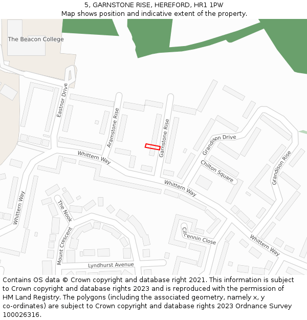 5, GARNSTONE RISE, HEREFORD, HR1 1PW: Location map and indicative extent of plot