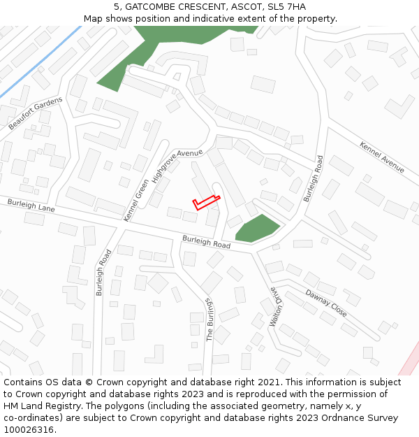 5, GATCOMBE CRESCENT, ASCOT, SL5 7HA: Location map and indicative extent of plot
