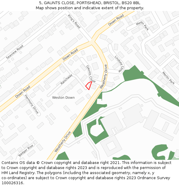 5, GAUNTS CLOSE, PORTISHEAD, BRISTOL, BS20 8BL: Location map and indicative extent of plot