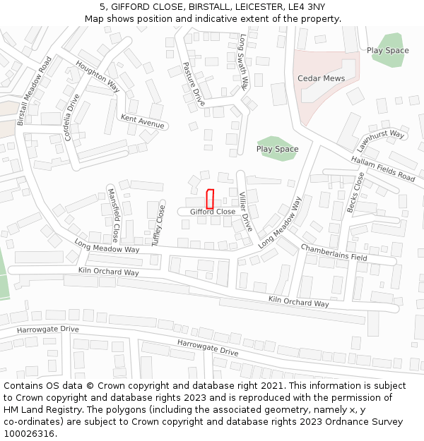 5, GIFFORD CLOSE, BIRSTALL, LEICESTER, LE4 3NY: Location map and indicative extent of plot