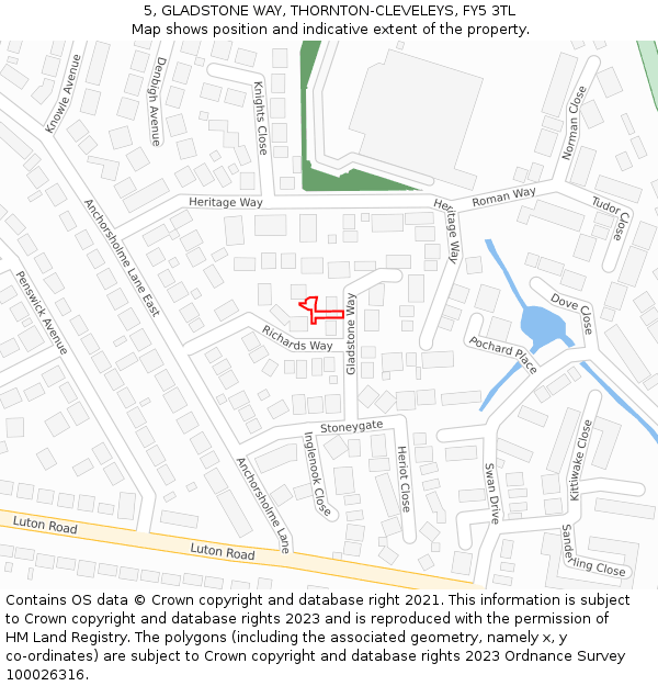 5, GLADSTONE WAY, THORNTON-CLEVELEYS, FY5 3TL: Location map and indicative extent of plot