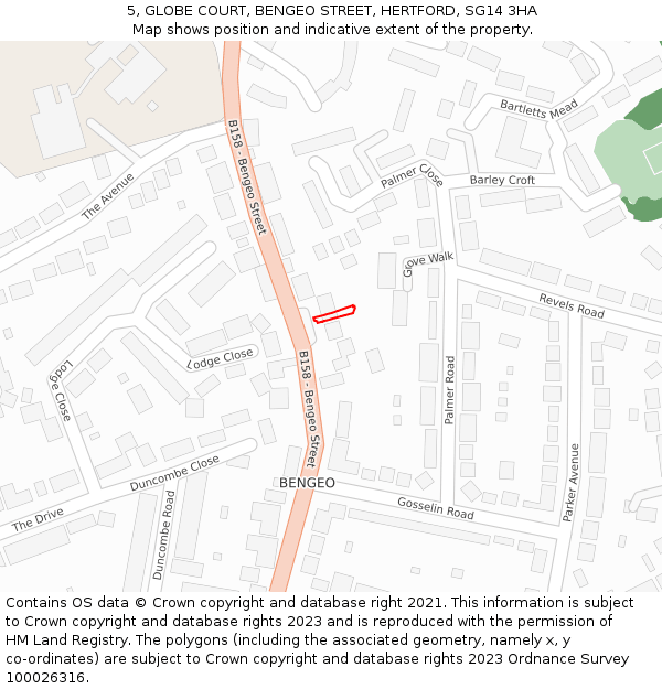 5, GLOBE COURT, BENGEO STREET, HERTFORD, SG14 3HA: Location map and indicative extent of plot
