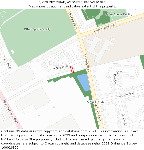 5, GOLDBY DRIVE, WEDNESBURY, WS10 9LN: Location map and indicative extent of plot