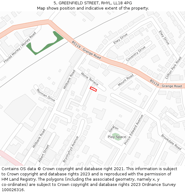 5, GREENFIELD STREET, RHYL, LL18 4PG: Location map and indicative extent of plot