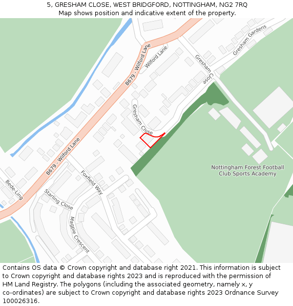 5, GRESHAM CLOSE, WEST BRIDGFORD, NOTTINGHAM, NG2 7RQ: Location map and indicative extent of plot