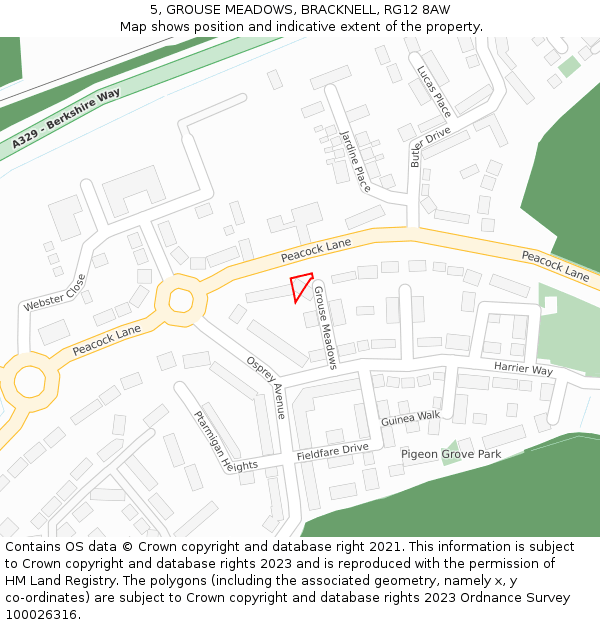 5, GROUSE MEADOWS, BRACKNELL, RG12 8AW: Location map and indicative extent of plot