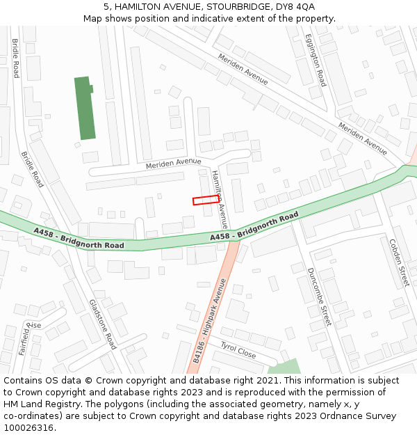 5, HAMILTON AVENUE, STOURBRIDGE, DY8 4QA: Location map and indicative extent of plot