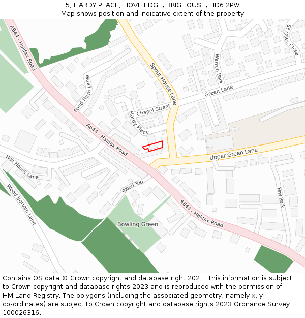 5, HARDY PLACE, HOVE EDGE, BRIGHOUSE, HD6 2PW: Location map and indicative extent of plot