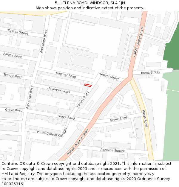 5, HELENA ROAD, WINDSOR, SL4 1JN: Location map and indicative extent of plot