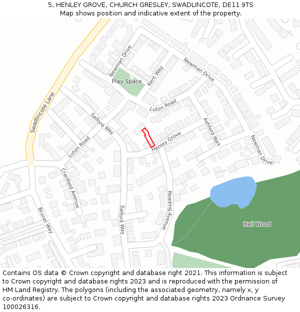 5, HENLEY GROVE, CHURCH GRESLEY, SWADLINCOTE, DE11 9TS: Location map and indicative extent of plot