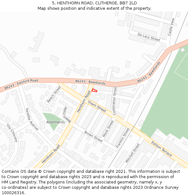 5, HENTHORN ROAD, CLITHEROE, BB7 2LD: Location map and indicative extent of plot