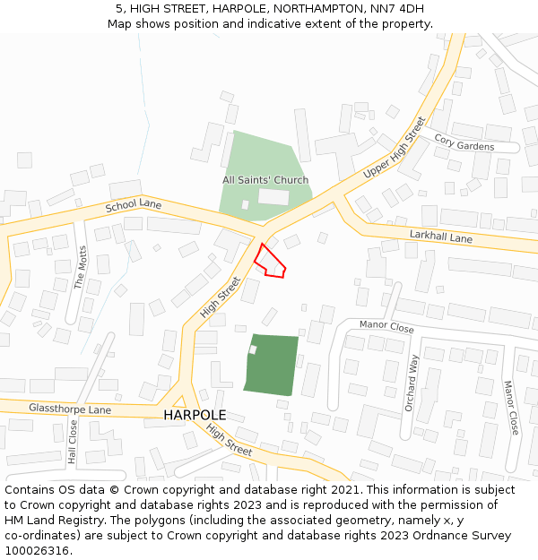 5, HIGH STREET, HARPOLE, NORTHAMPTON, NN7 4DH: Location map and indicative extent of plot