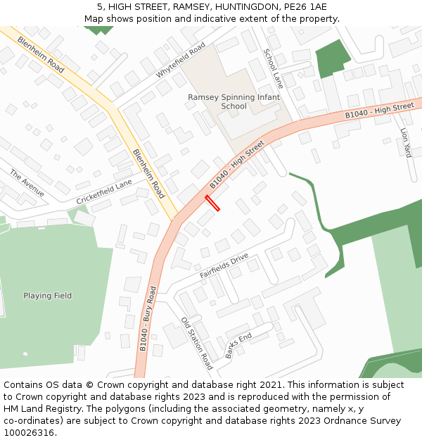 5, HIGH STREET, RAMSEY, HUNTINGDON, PE26 1AE: Location map and indicative extent of plot