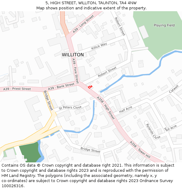 5, HIGH STREET, WILLITON, TAUNTON, TA4 4NW: Location map and indicative extent of plot