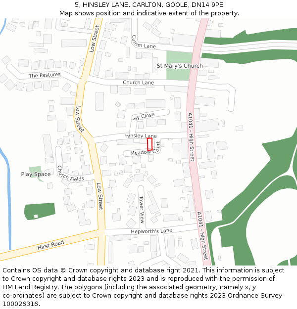 5, HINSLEY LANE, CARLTON, GOOLE, DN14 9PE: Location map and indicative extent of plot