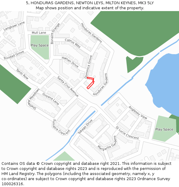 5, HONDURAS GARDENS, NEWTON LEYS, MILTON KEYNES, MK3 5LY: Location map and indicative extent of plot
