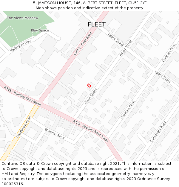 5, JAMESON HOUSE, 146, ALBERT STREET, FLEET, GU51 3YF: Location map and indicative extent of plot