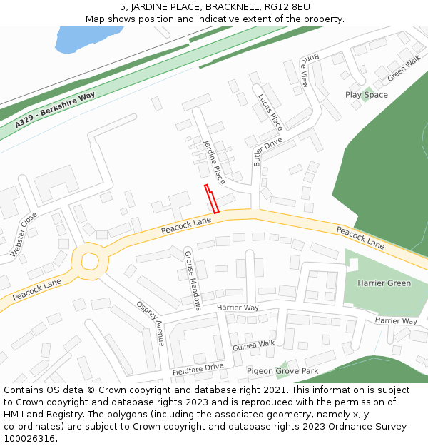 5, JARDINE PLACE, BRACKNELL, RG12 8EU: Location map and indicative extent of plot