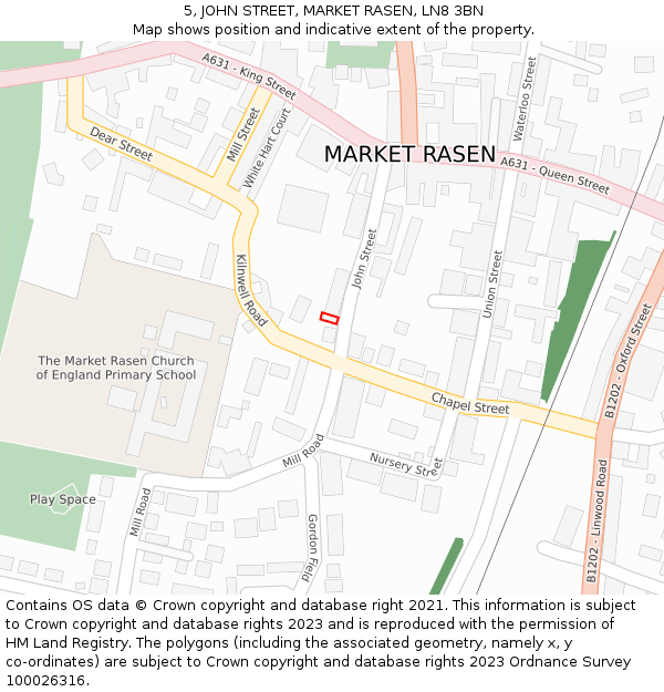 5, JOHN STREET, MARKET RASEN, LN8 3BN: Location map and indicative extent of plot