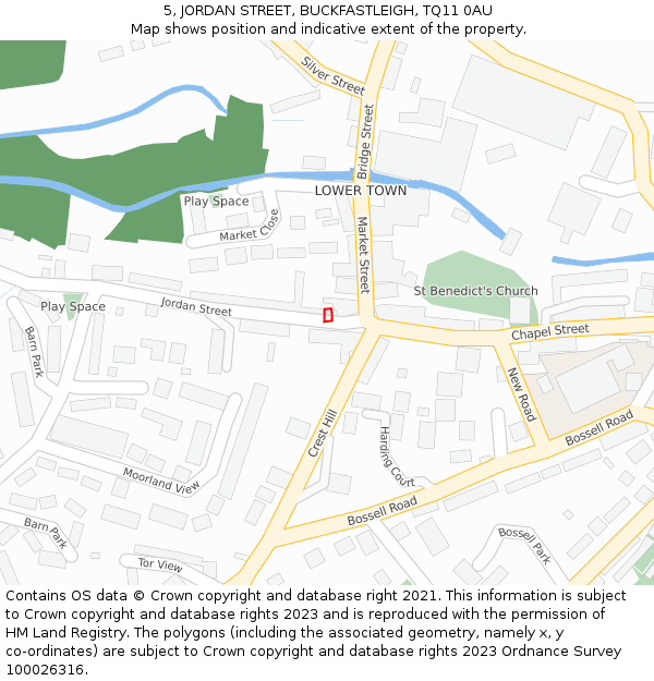 5, JORDAN STREET, BUCKFASTLEIGH, TQ11 0AU: Location map and indicative extent of plot