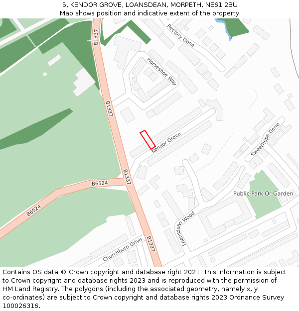 5, KENDOR GROVE, LOANSDEAN, MORPETH, NE61 2BU: Location map and indicative extent of plot