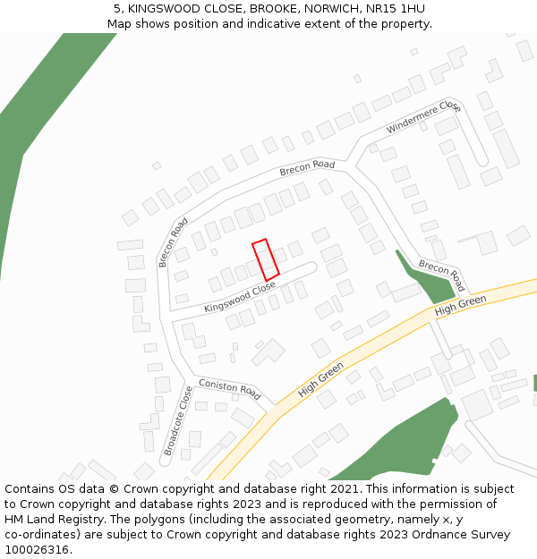 5, KINGSWOOD CLOSE, BROOKE, NORWICH, NR15 1HU: Location map and indicative extent of plot