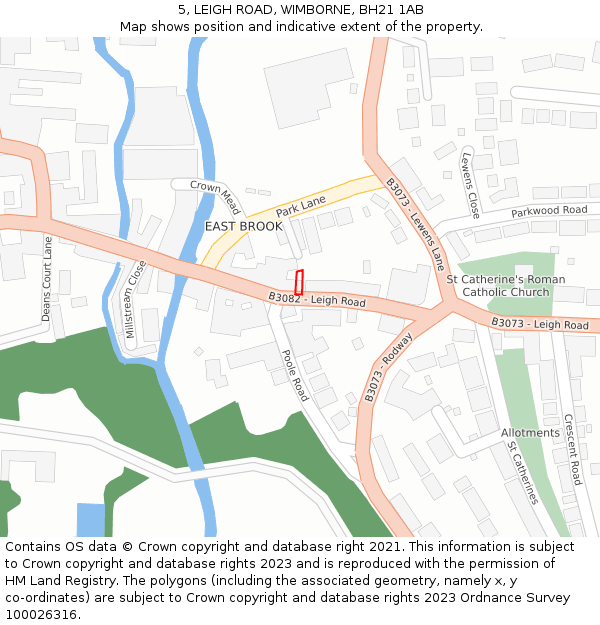5, LEIGH ROAD, WIMBORNE, BH21 1AB: Location map and indicative extent of plot