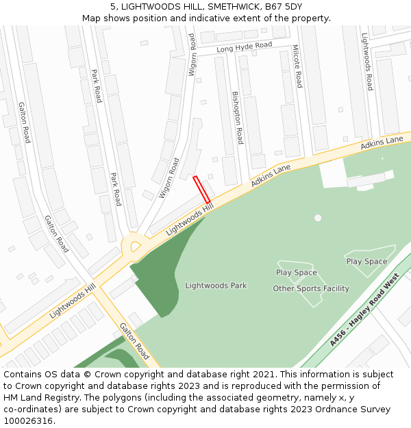5, LIGHTWOODS HILL, SMETHWICK, B67 5DY: Location map and indicative extent of plot