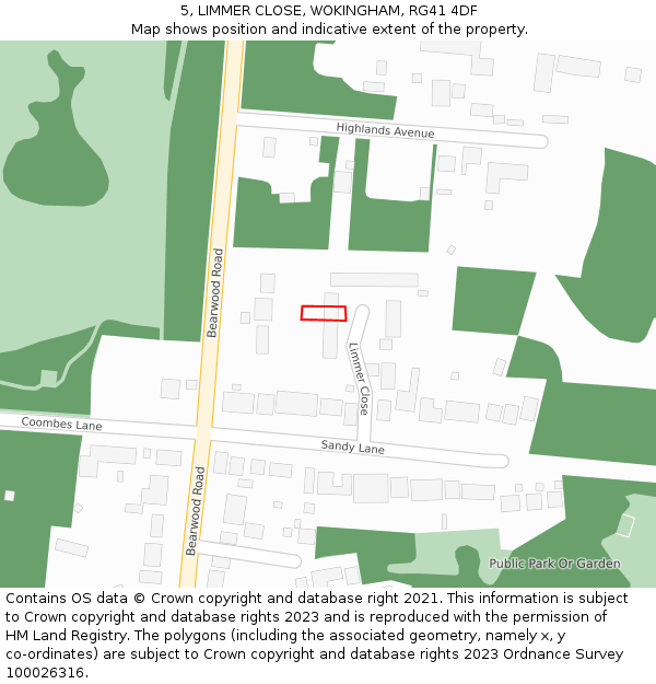 5, LIMMER CLOSE, WOKINGHAM, RG41 4DF: Location map and indicative extent of plot