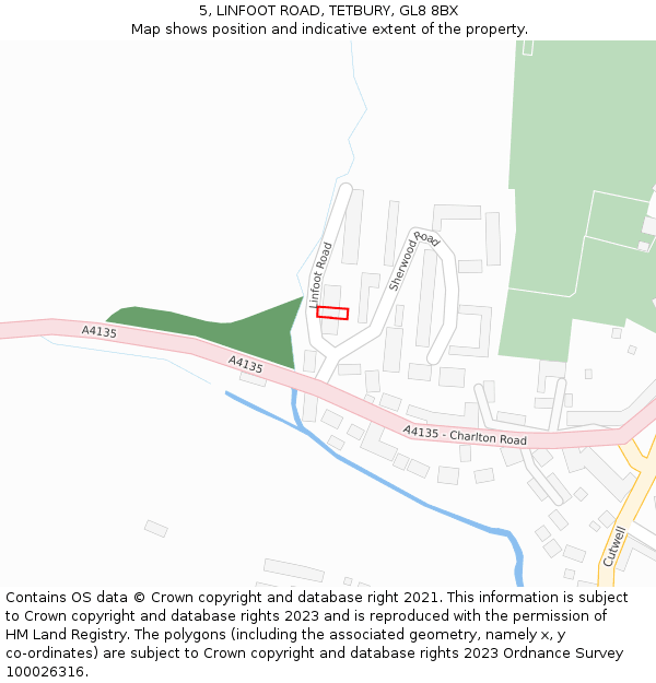 5, LINFOOT ROAD, TETBURY, GL8 8BX: Location map and indicative extent of plot